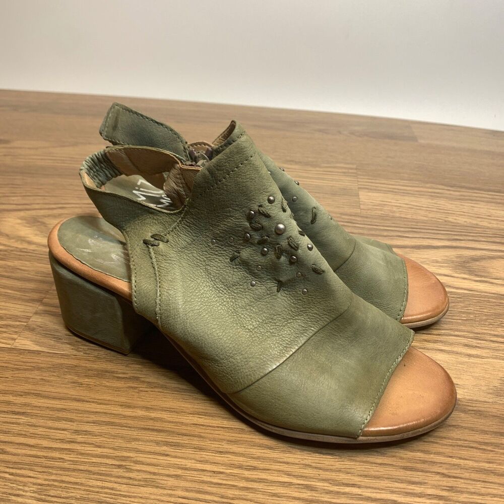 Miz Mooz Leather Heeled Sandals‎ Berkeley Sage Green Womens 40